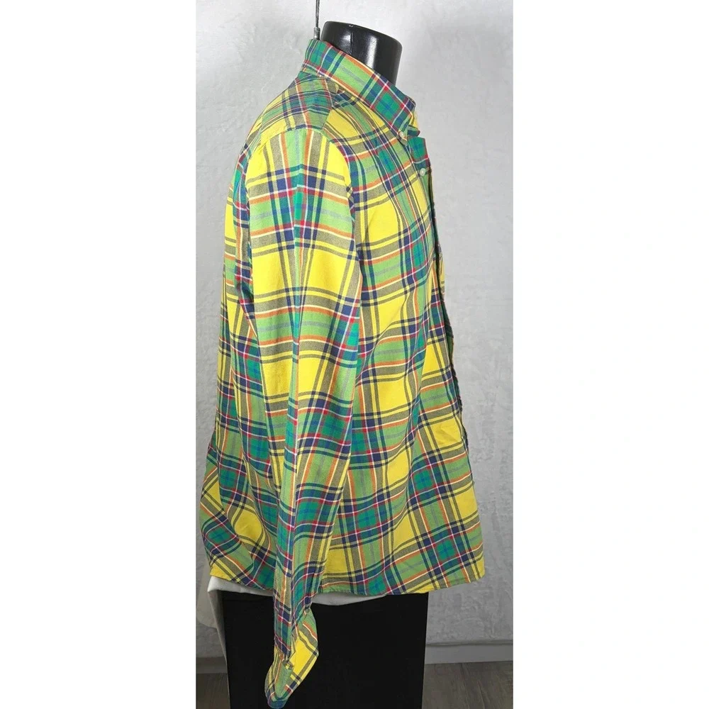 Polo Ralph Lauren Mens Classic Fit Button Down Shirt Yellow Green Plaid Size XL